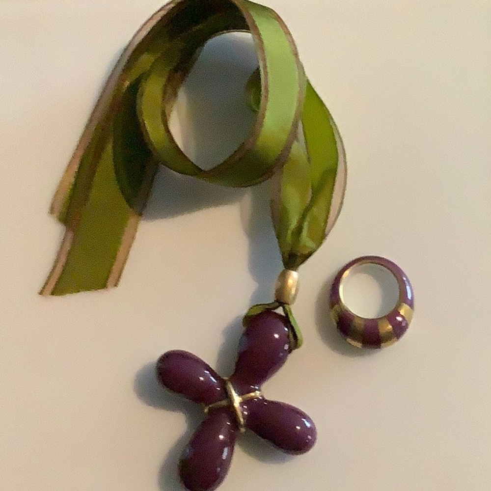 Bernadaud Purple Cross Pendant Necklace with Ring